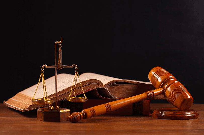 Scales of justice and a gavel